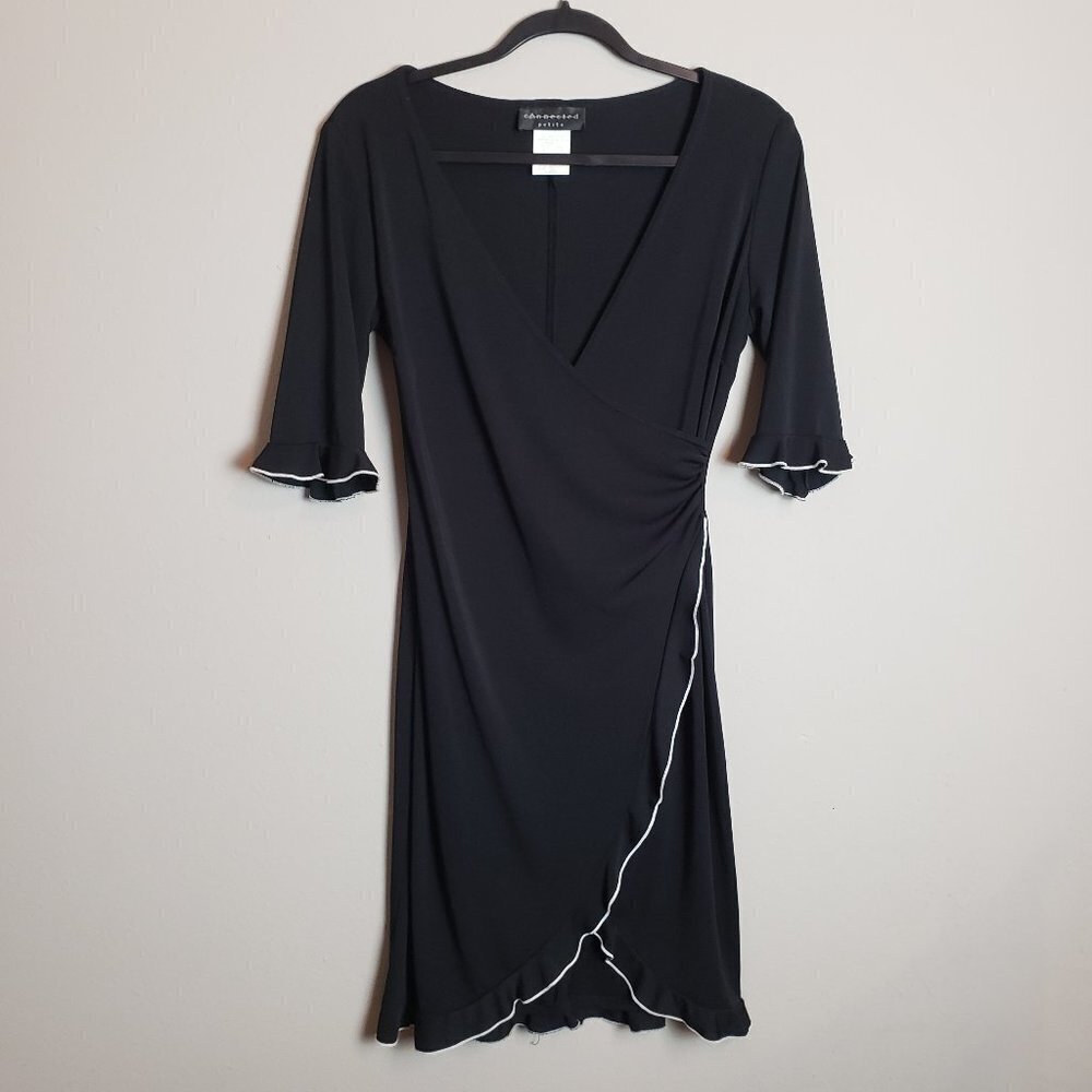 Connected Petite Black White Lettuce Ruffle Trim Dress 10